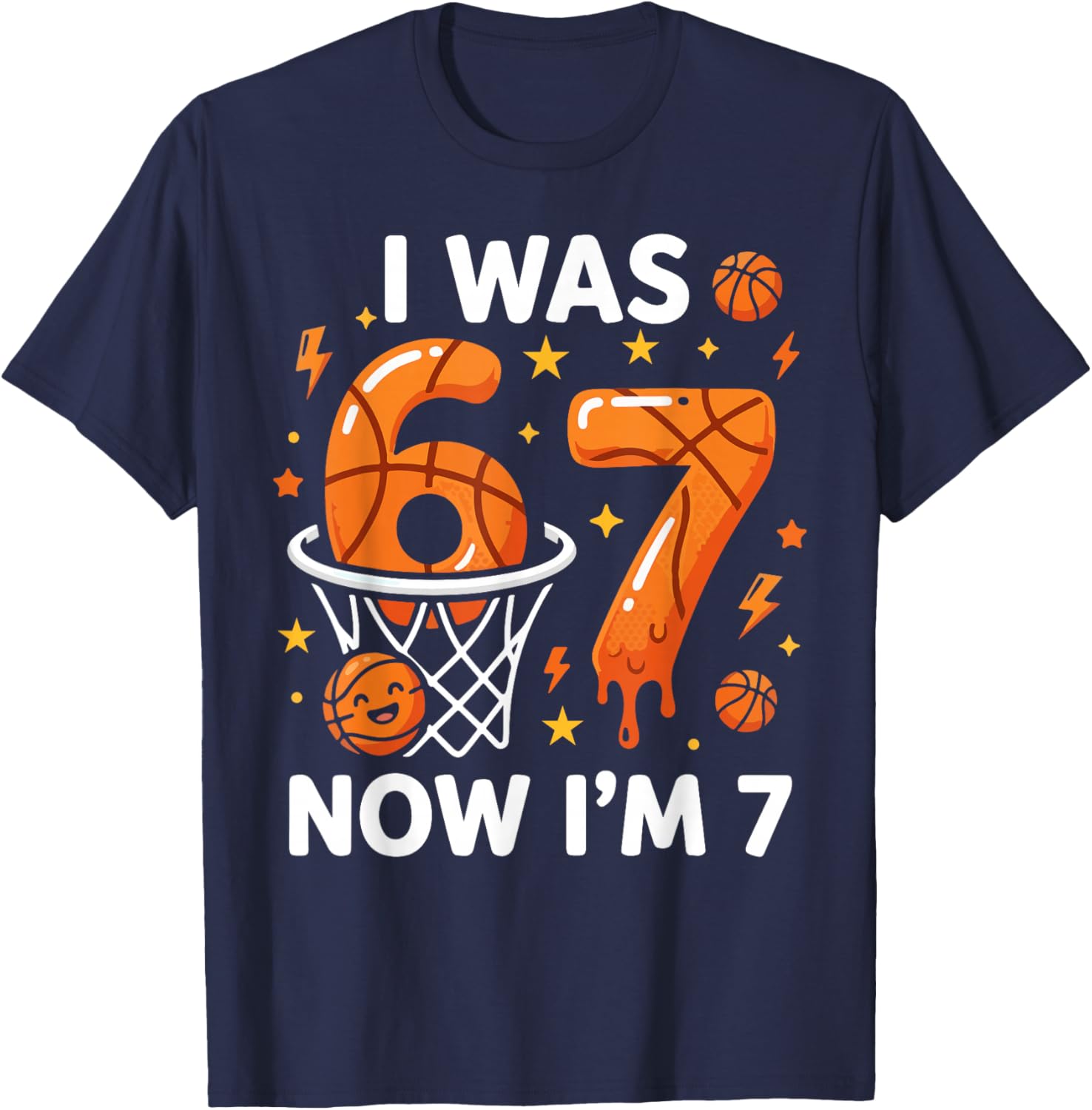 I was 6 Now I'm 7 Funny Basketball 7th Birthday Party Boys T-Shirt - T-Shirt | Navy