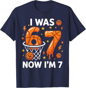I was 6 Now I'm 7 Funny Basketball 7th Birthday Party Boys T-Shirt - T-Shirt | Navy