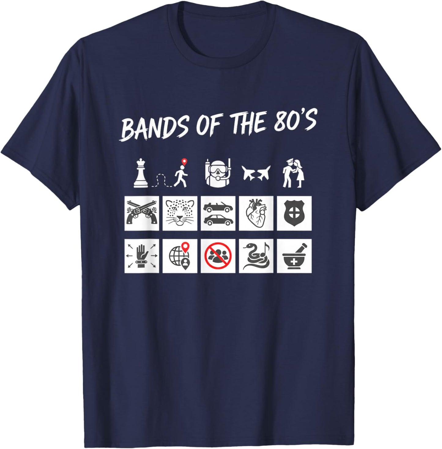 Bands of The 80S Graphic Icons Humor T-Shirt - T-Shirt | Navy