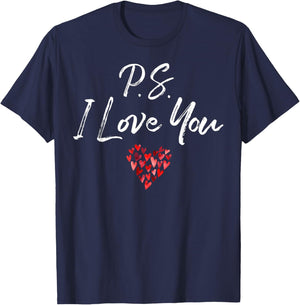 PS I Love You Day Purple Heart Valentine's Day Women Men Kid T-Shirt - T-Shirt | Navy