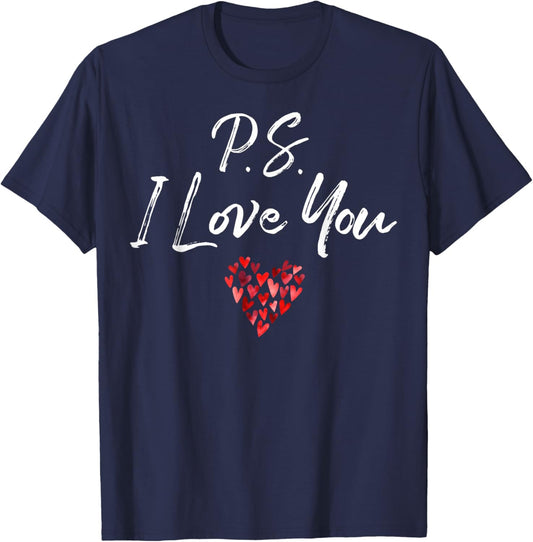 PS I Love You Day Purple Heart Valentine's Day Women Men Kid T-Shirt - T-Shirt | Navy