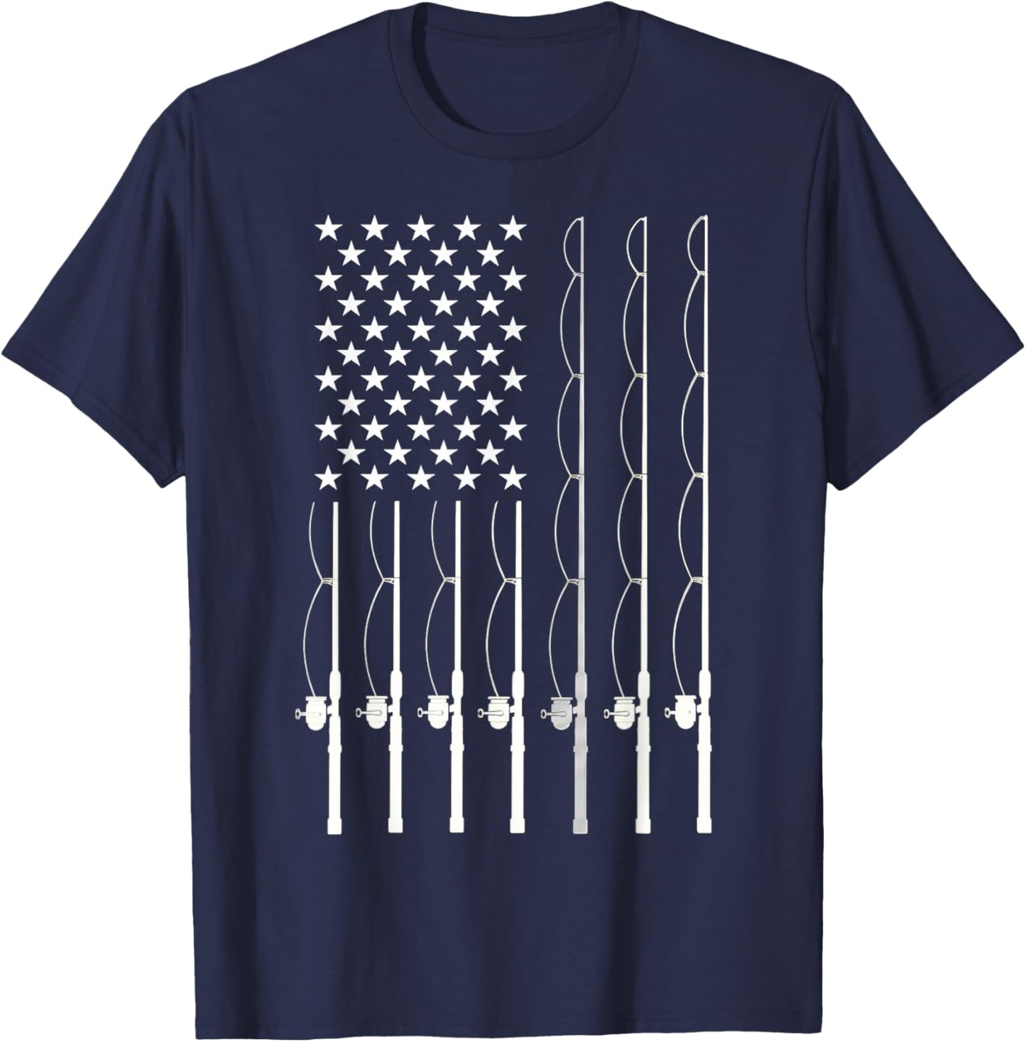 American Flag Fishing Lovers Fishing Dad T-Shirt - T-Shirt | Navy