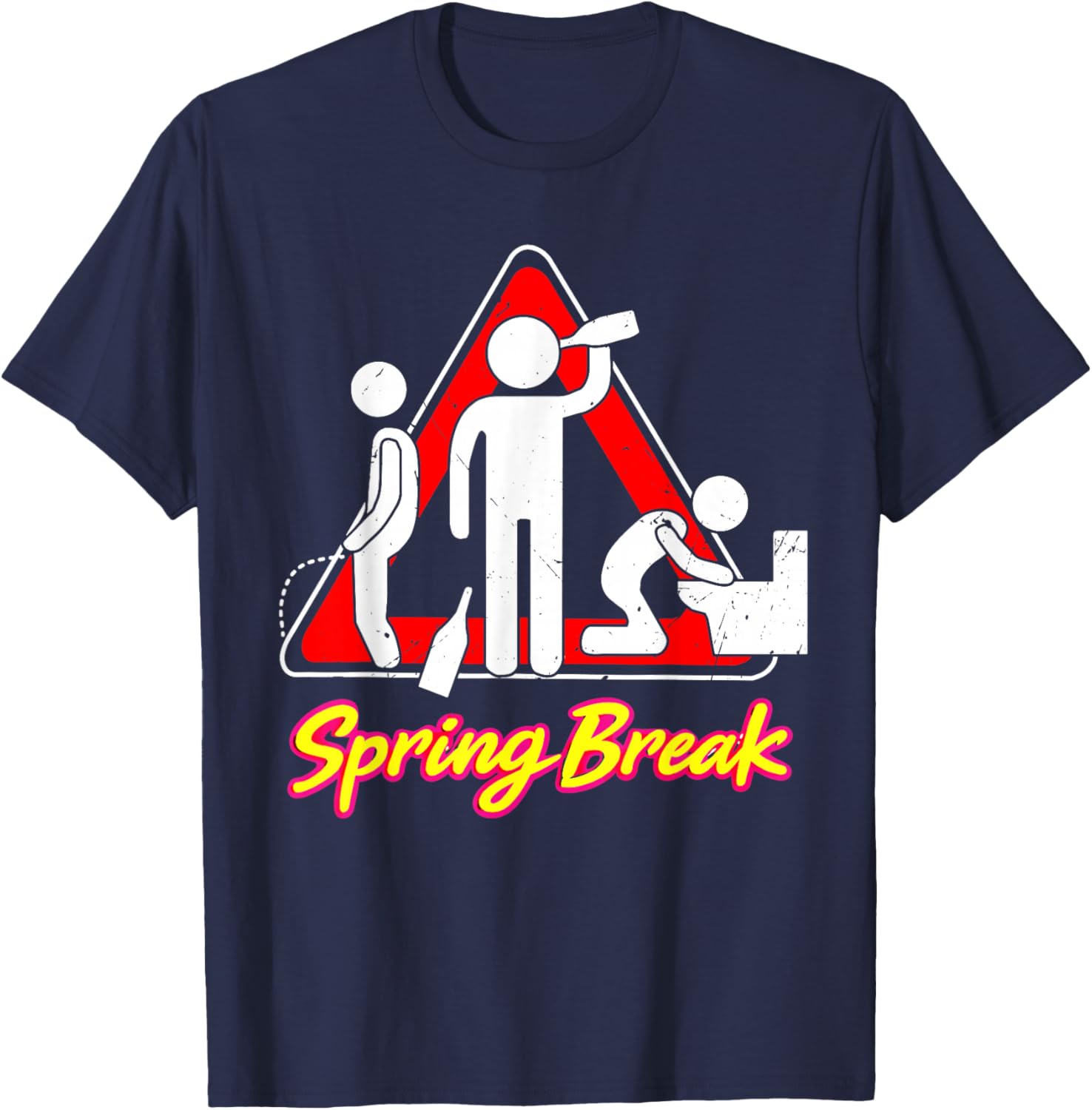 Spring Break Warning Sign Party Vacation Beach Crew T-Shirt - T-Shirt | Navy