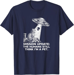 Funny Cat Alien Mission Update UFO Abduction Spy T-Shirt - T-Shirt | Navy