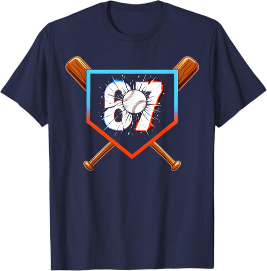 Funny Six Seven 67 Baseball Birthday Boy Gift Men Kids Boys T-Shirt - T-Shirt | Navy