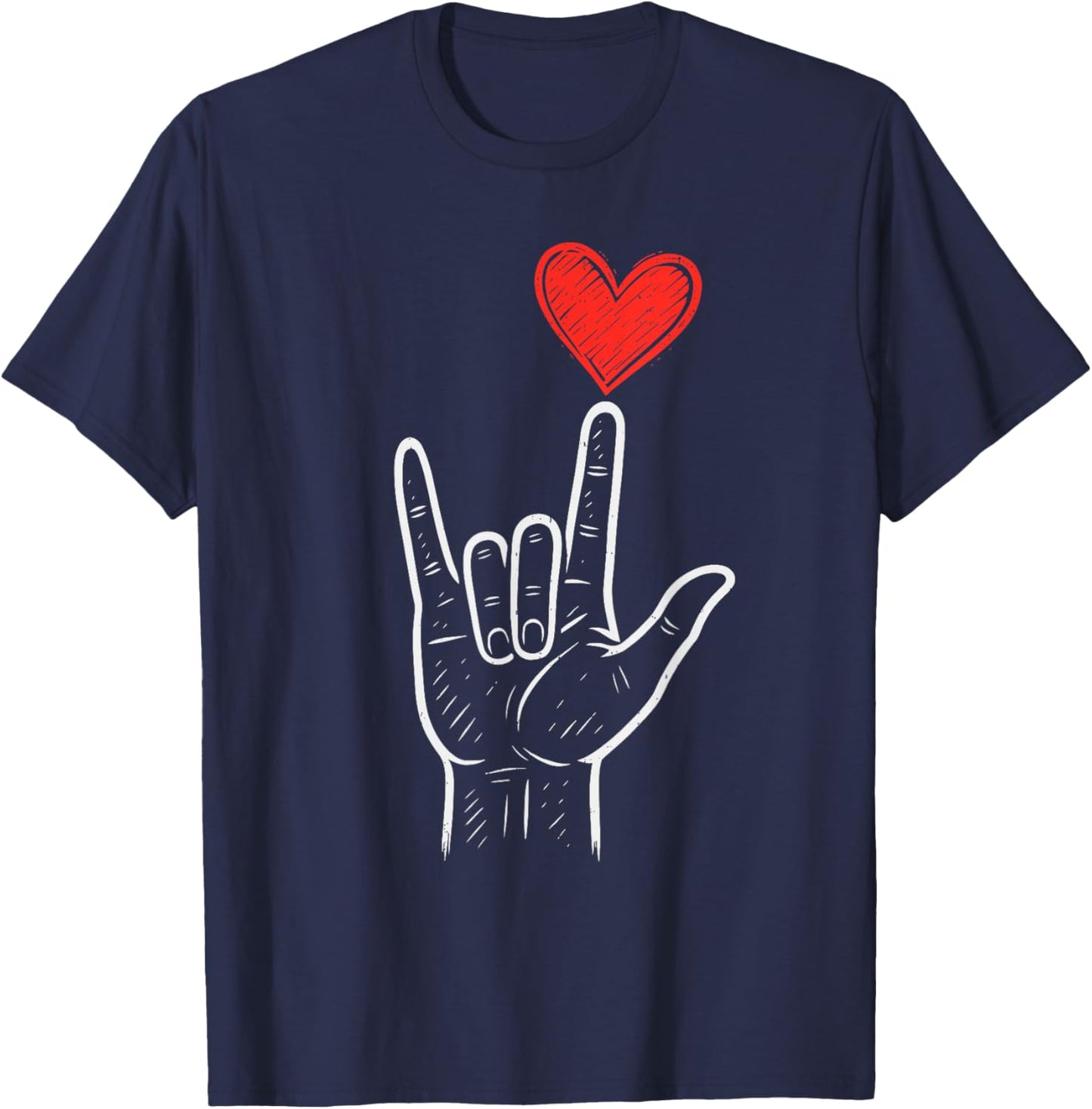 ASL Love Hand Sign Heart Valentines Day Kids T-Shirt - T-Shirt | Navy