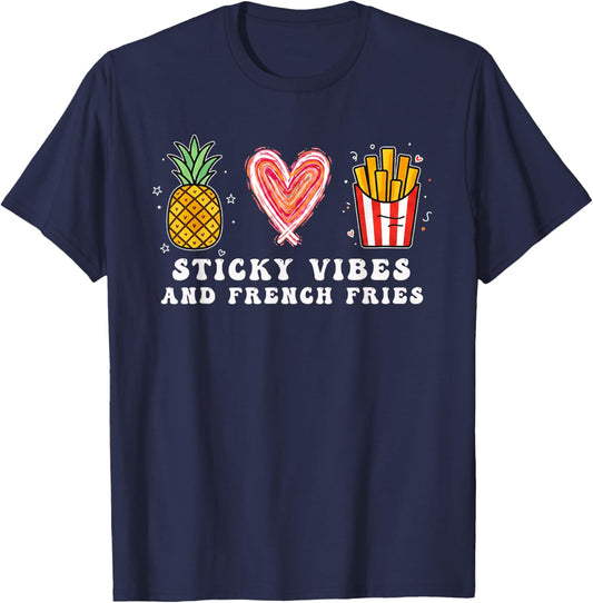 IVF Pregnancy Mom Transfer Day Sticky Vibes & French Fries T-Shirt - T-Shirt | Navy