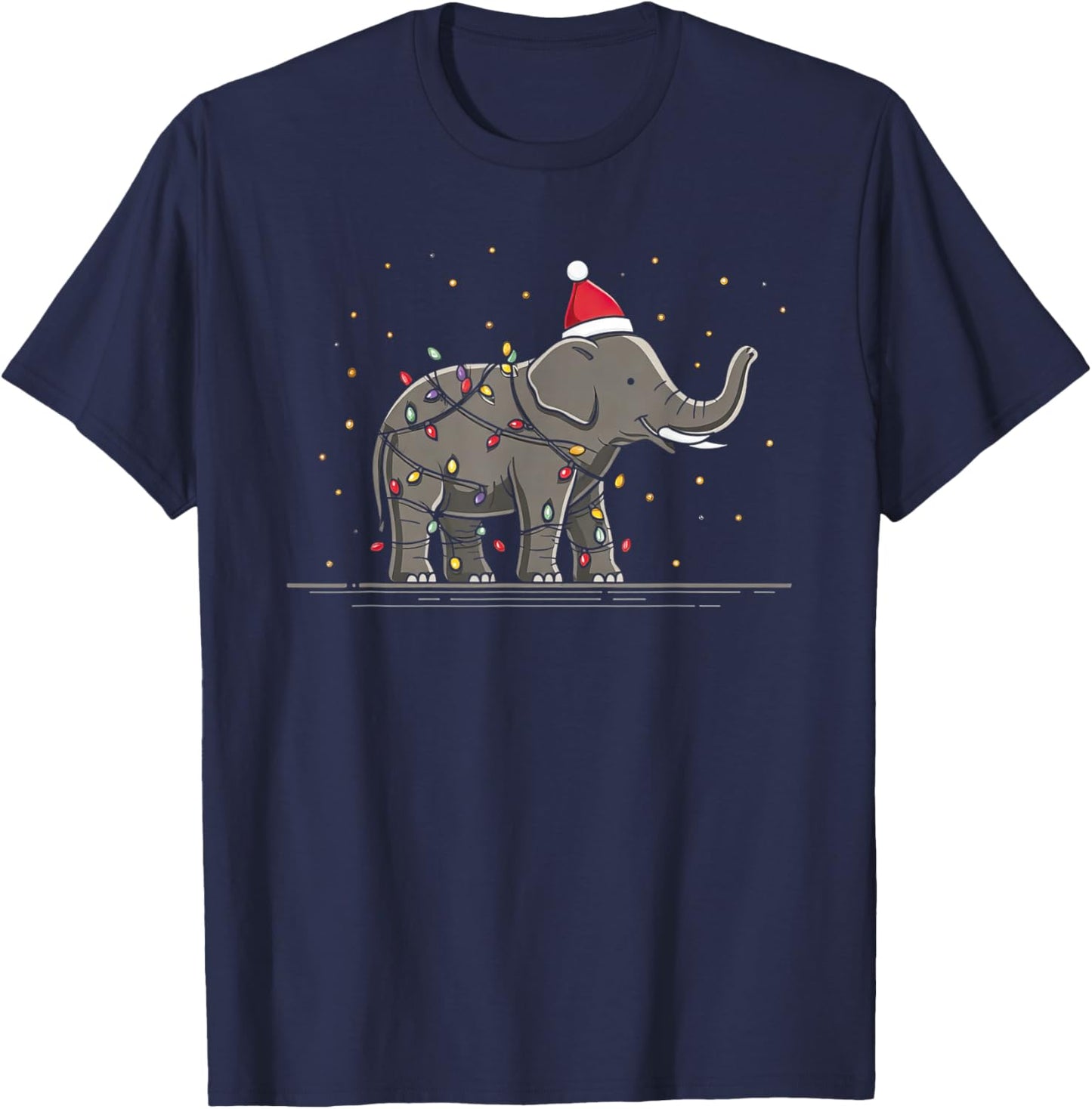 Funny Elephant Christmas Graphics Animal Lights Lover T-Shirt - T-Shirt | Navy
