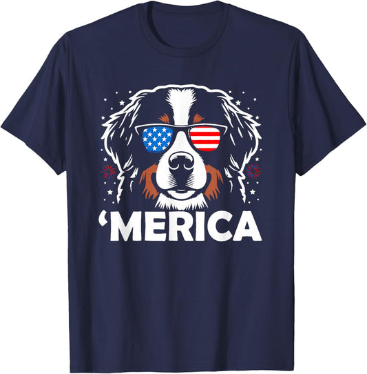 Merica Bernese Mountain Dog 4th of July T-Shirt - T-Shirt | Navy