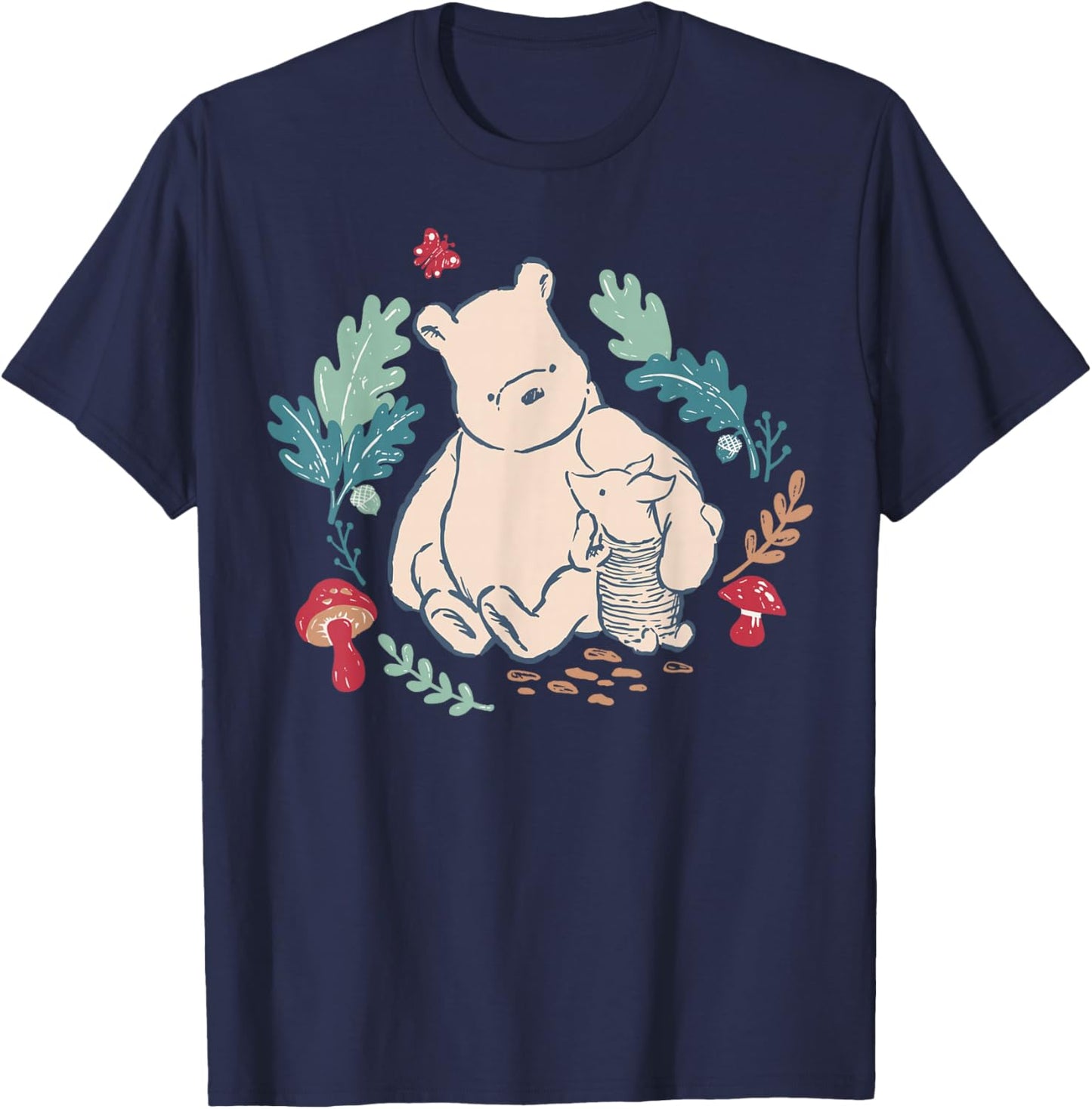 Disney Winnie The Pooh Classic Illustration Piglet and Pooh T-Shirt - T-Shirt | Navy