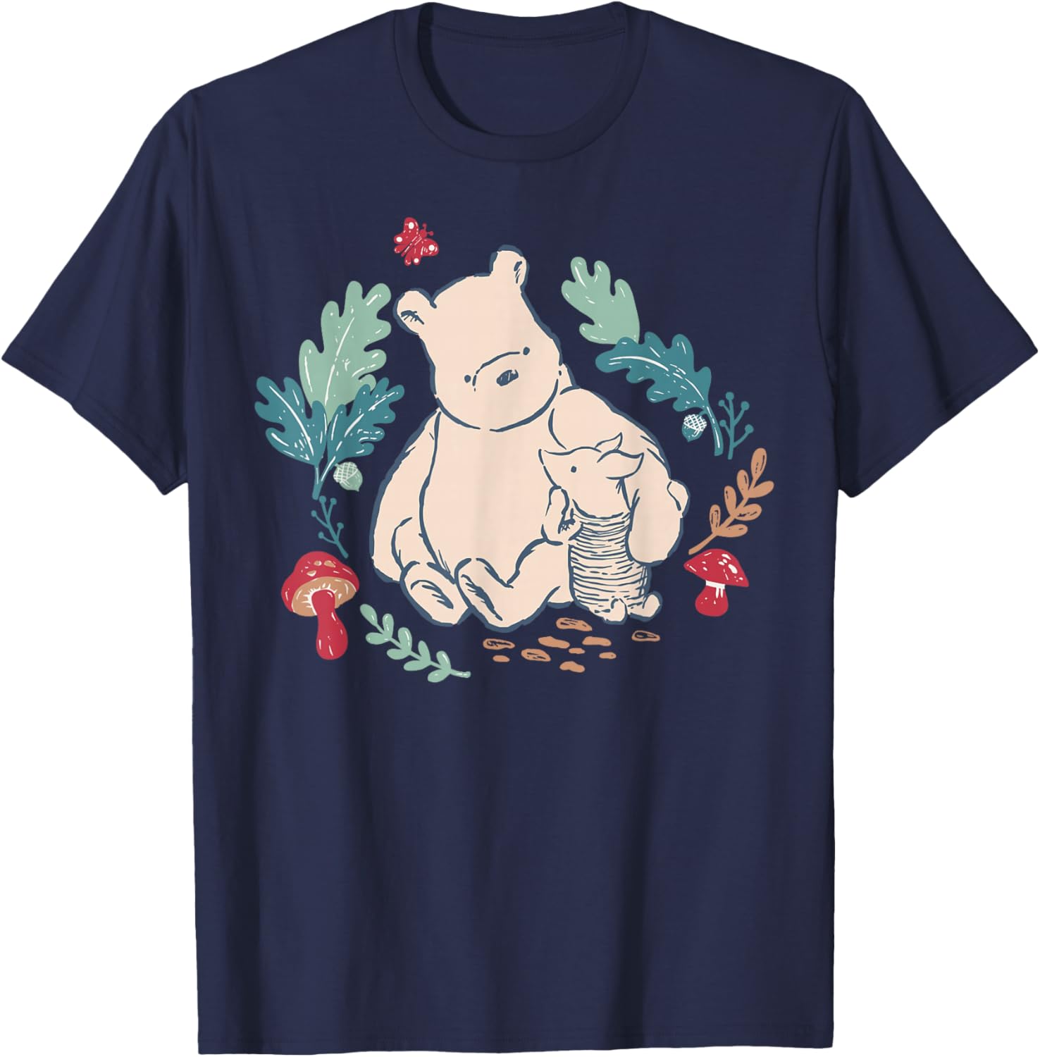 Disney Winnie The Pooh Classic Illustration Piglet and Pooh T-Shirt - T-Shirt | Navy