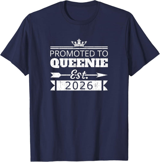 Promoted to Queenie Est 2026 New Grandma Reveal Vintage T-Shirt - T-Shirt | Navy