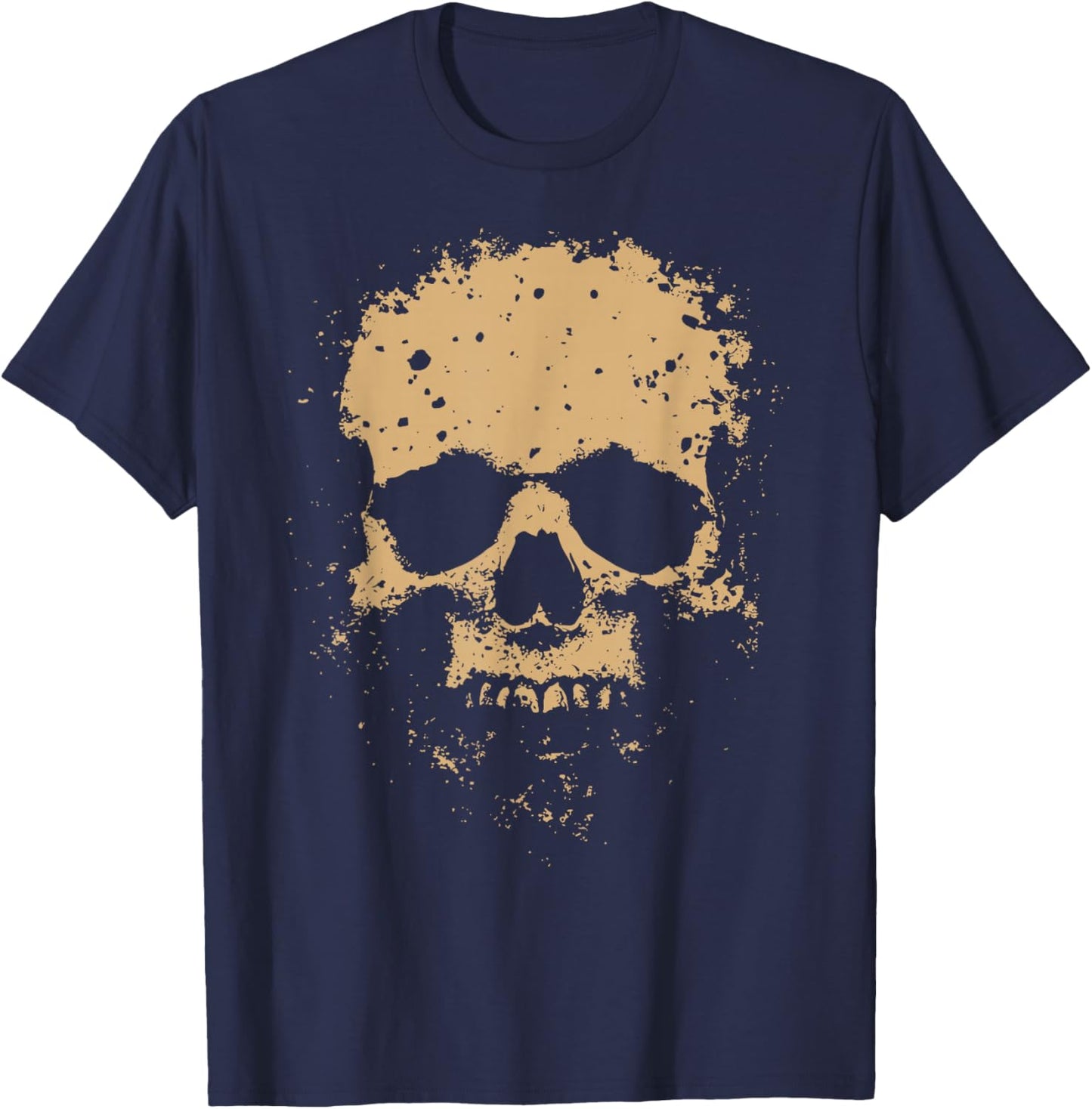 Big Skull Only Graphic Grunge Distressed Vintage Rugged T-Shirt - T-Shirt | Navy