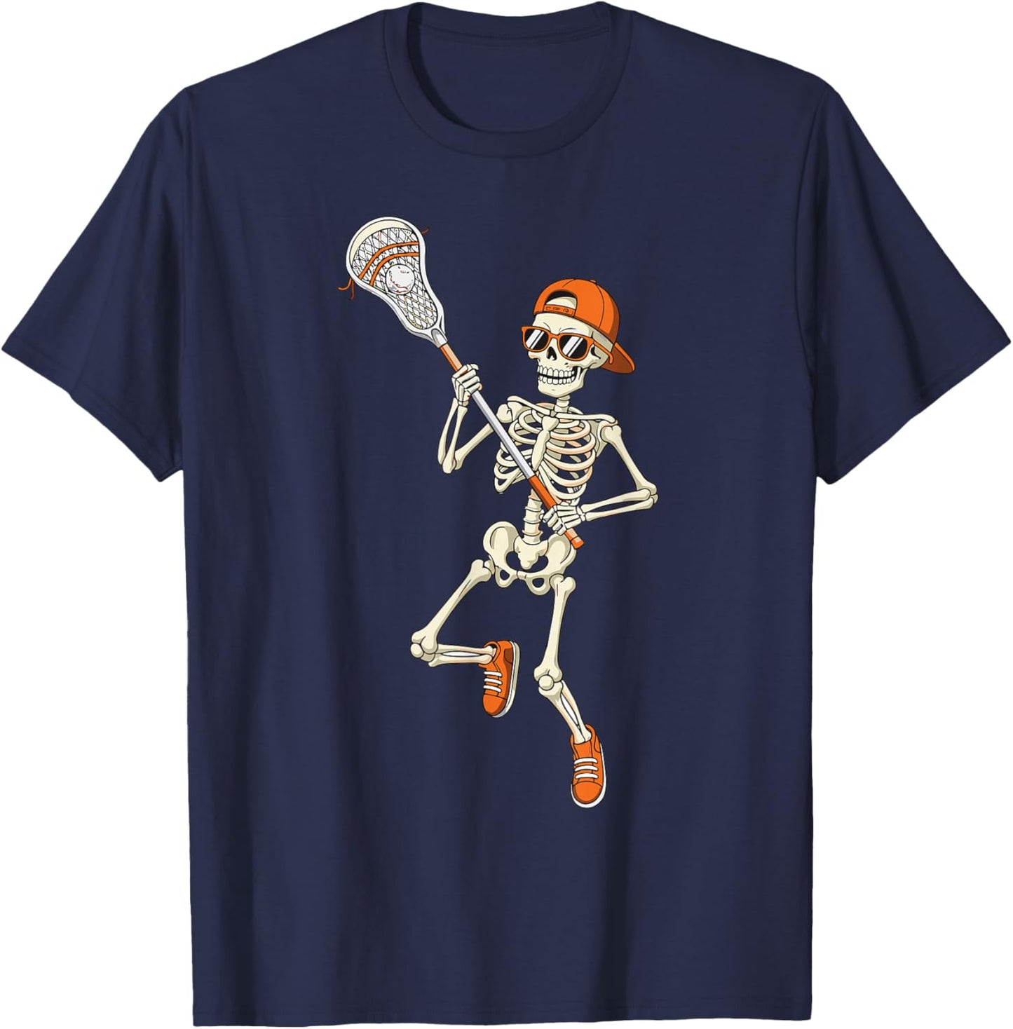 Halloween Skeleton Funny Lacrosse Boys Teens Men Men T-Shirt - T-Shirt | Navy