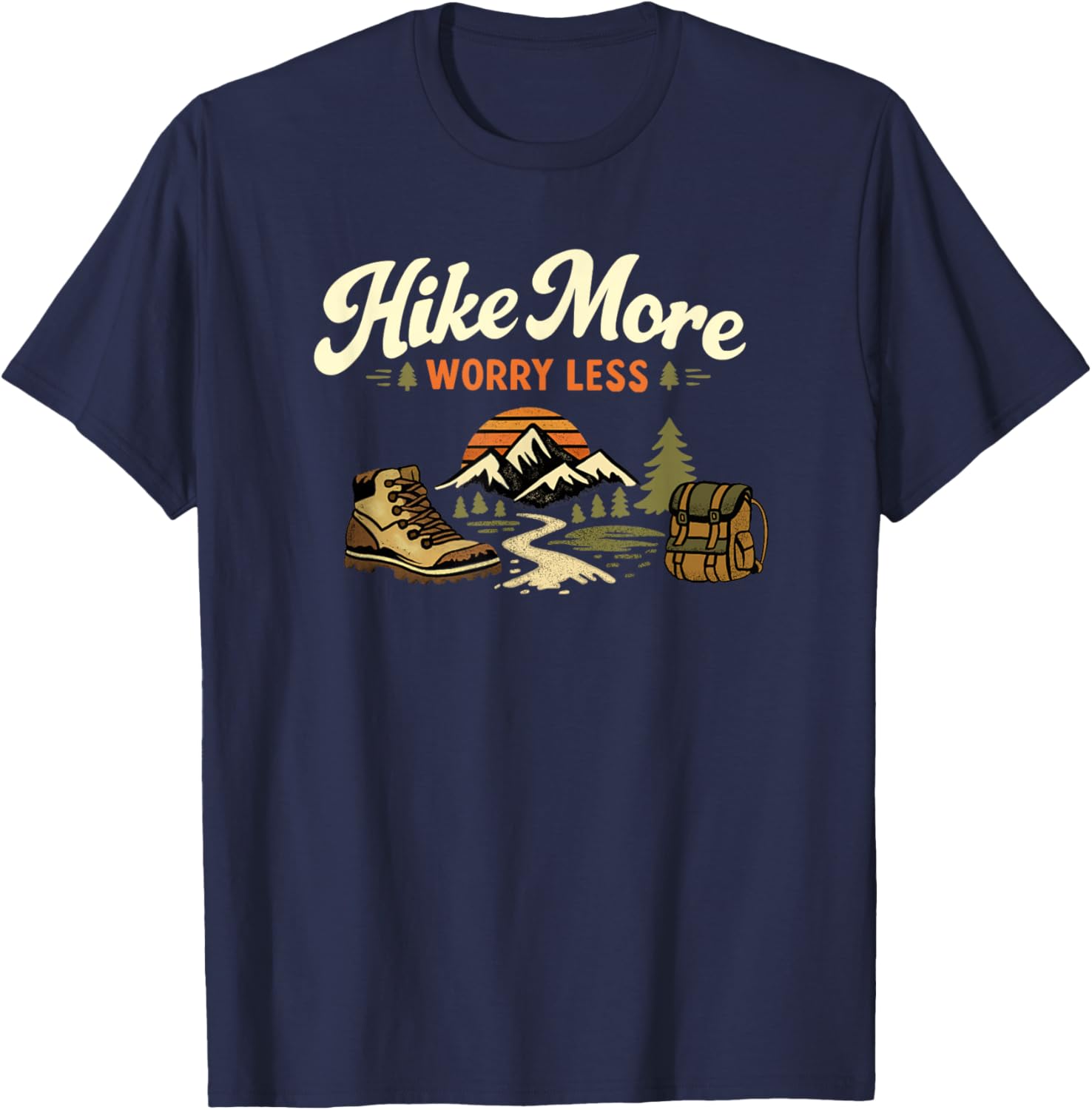 Hike More Worry Less Hiking Design for Nature Lovers T-Shirt - T-Shirt | Navy