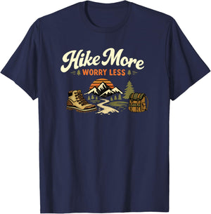 Hike More Worry Less Hiking Design for Nature Lovers T-Shirt - T-Shirt | Navy