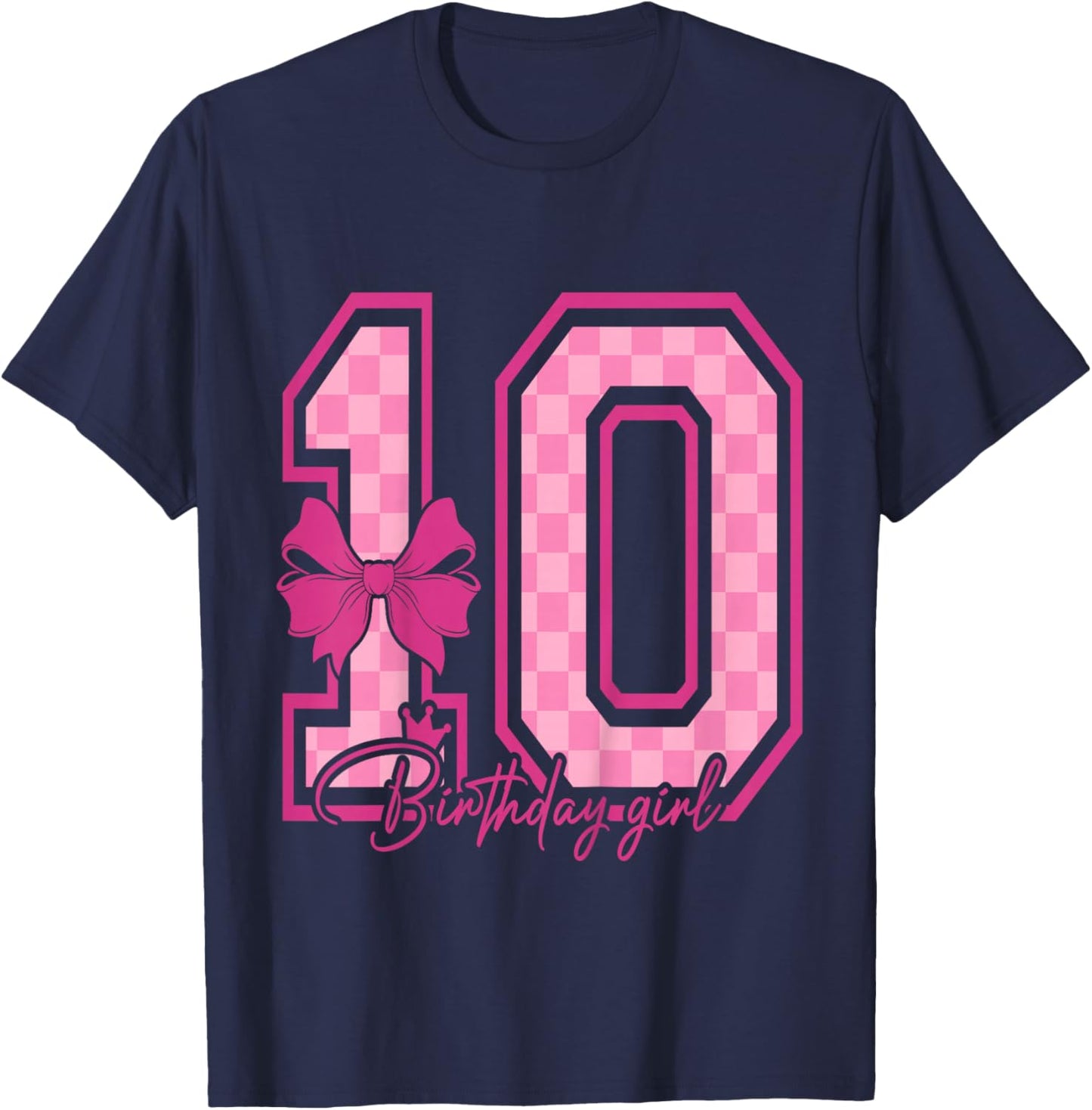 10th Birthday Girl Pink Coquette Bow Ten Bday 10yrs Old Girl T-Shirt - T-Shirt | Navy