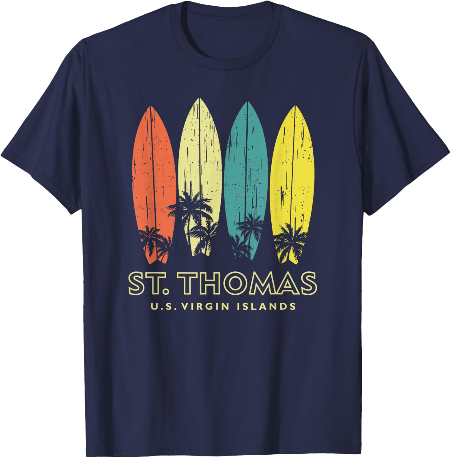 St Thomas Retro Surfboards Vintage Boys Girls Souvenir T-Shirt - T-Shirt | Navy