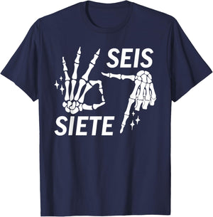 Funny Six Seven Spanish SEIS Siete T-Shirt - T-Shirt | Navy