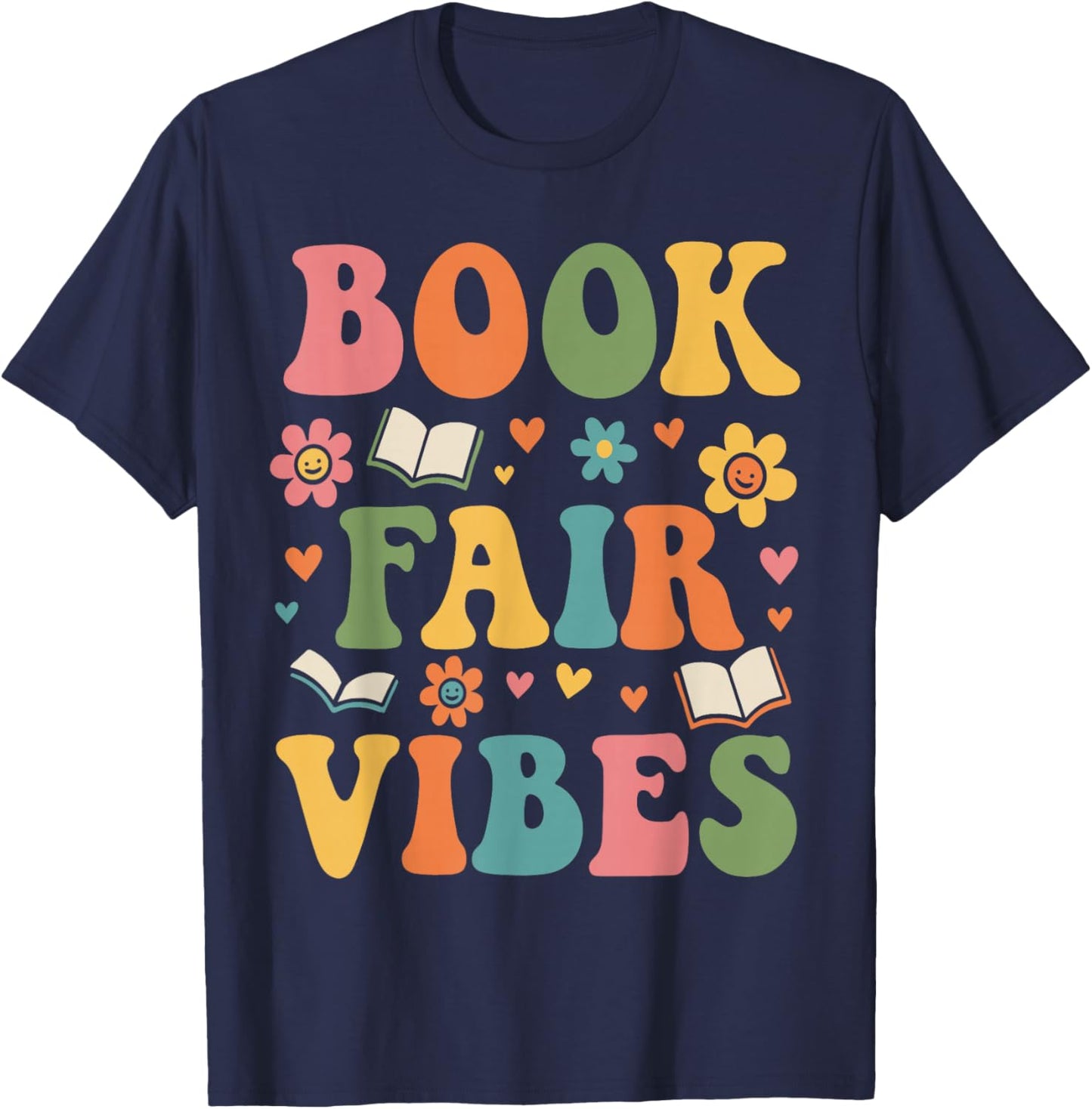 Book Fair Vibes | Groovy Retro School Reading Nostalgic T-Shirt - T-Shirt | Navy