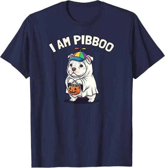 I Am Pibboo Funny Pit Bull Terrier Ghost Halloween Pibble T-Shirt - T-Shirt | Navy