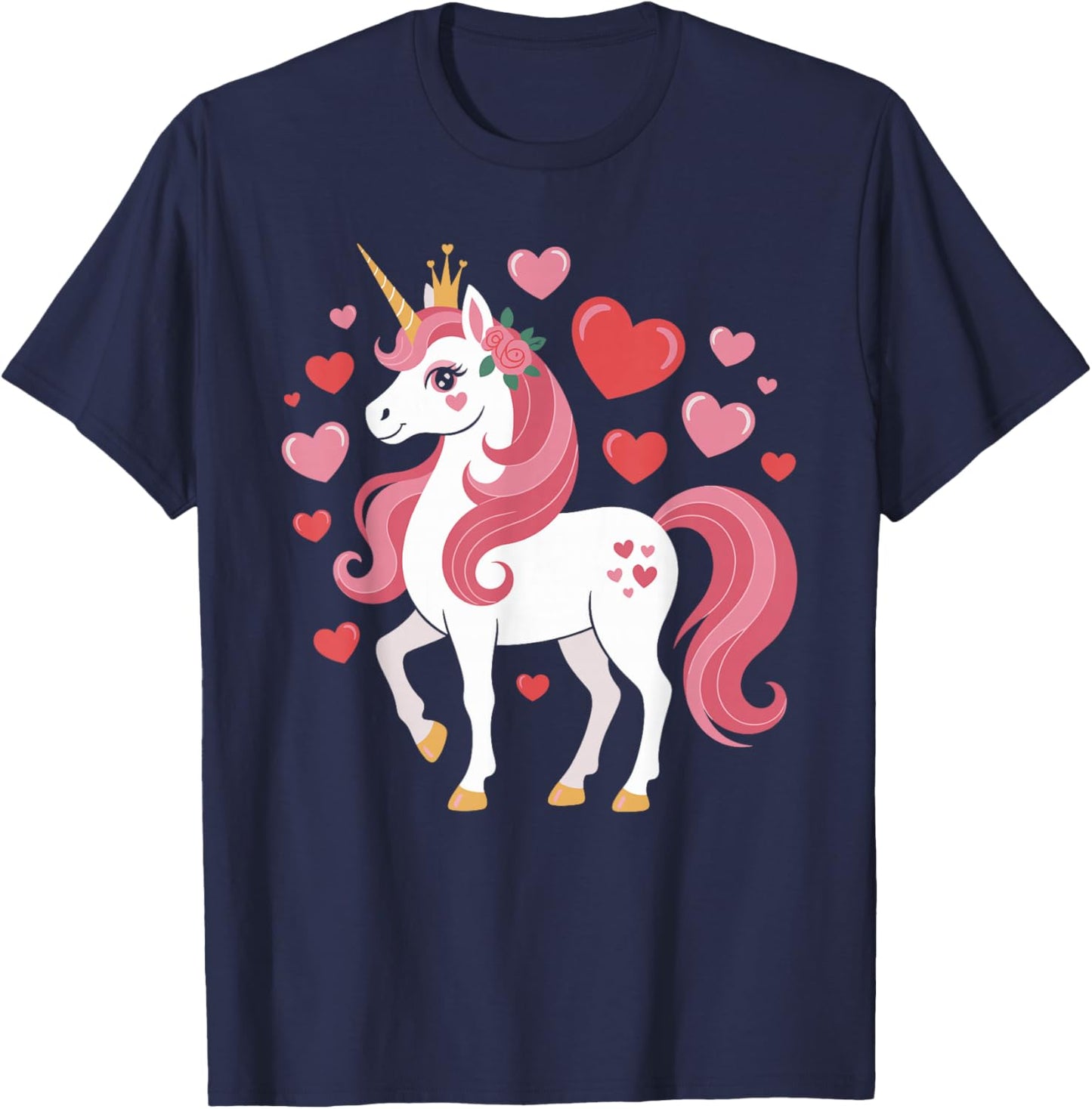 Cute Unicorn Heart Valentines Girls Kids Men Women Valentine T-Shirt - T-Shirt | Navy
