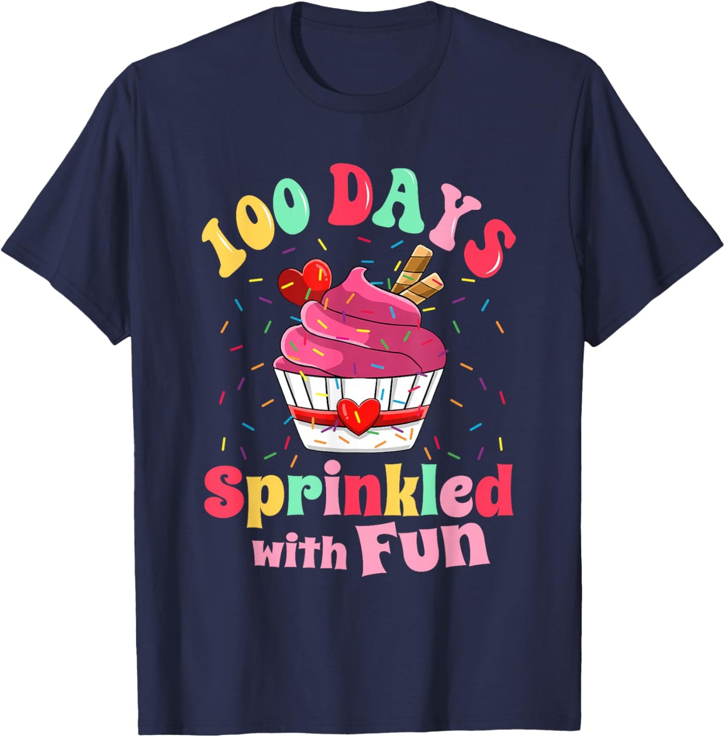 100 Days Sprinkled with Fun Cupcake 100th Day of School Kids T-Shirt - T-Shirt | Navy