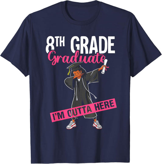 8th Grade Graduate 2026 Dab Black Girl Graduation Class 26 T-Shirt - T-Shirt | Navy