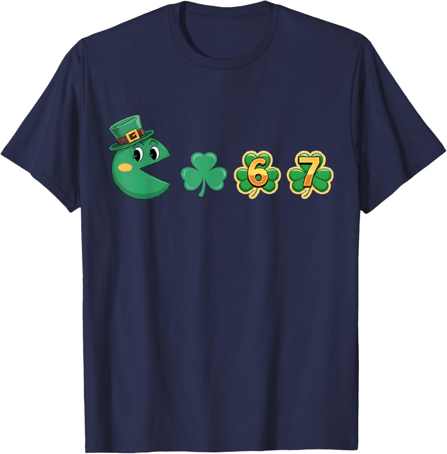 St Patricks Day Eating 67 Shamrock Retro Gamer Men Boys Kids T-Shirt - T-Shirt | Navy