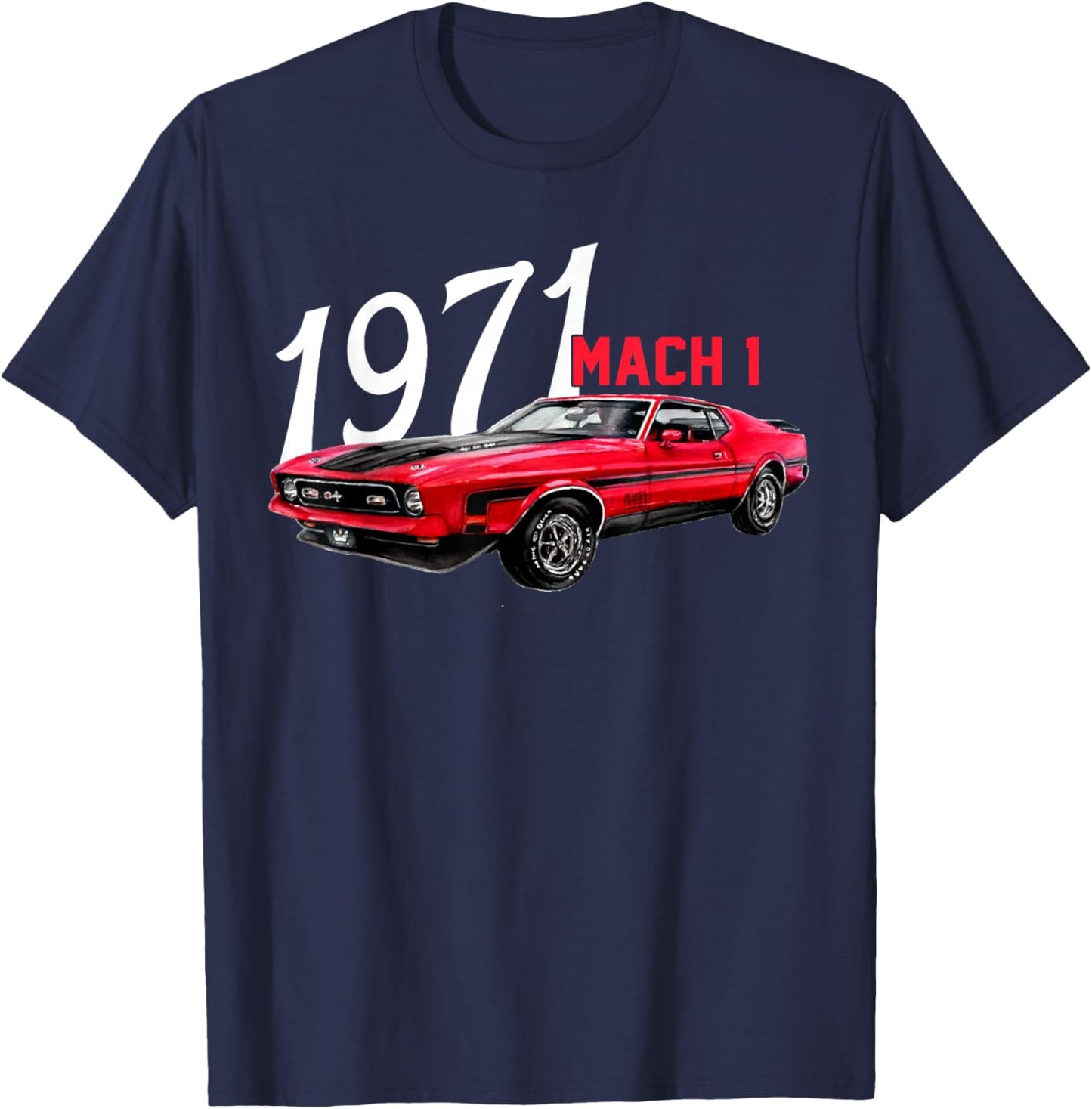 1971 71 Mach 1 Classic Vintage Old Car USA Flag T-Shirt - T-Shirt | Navy