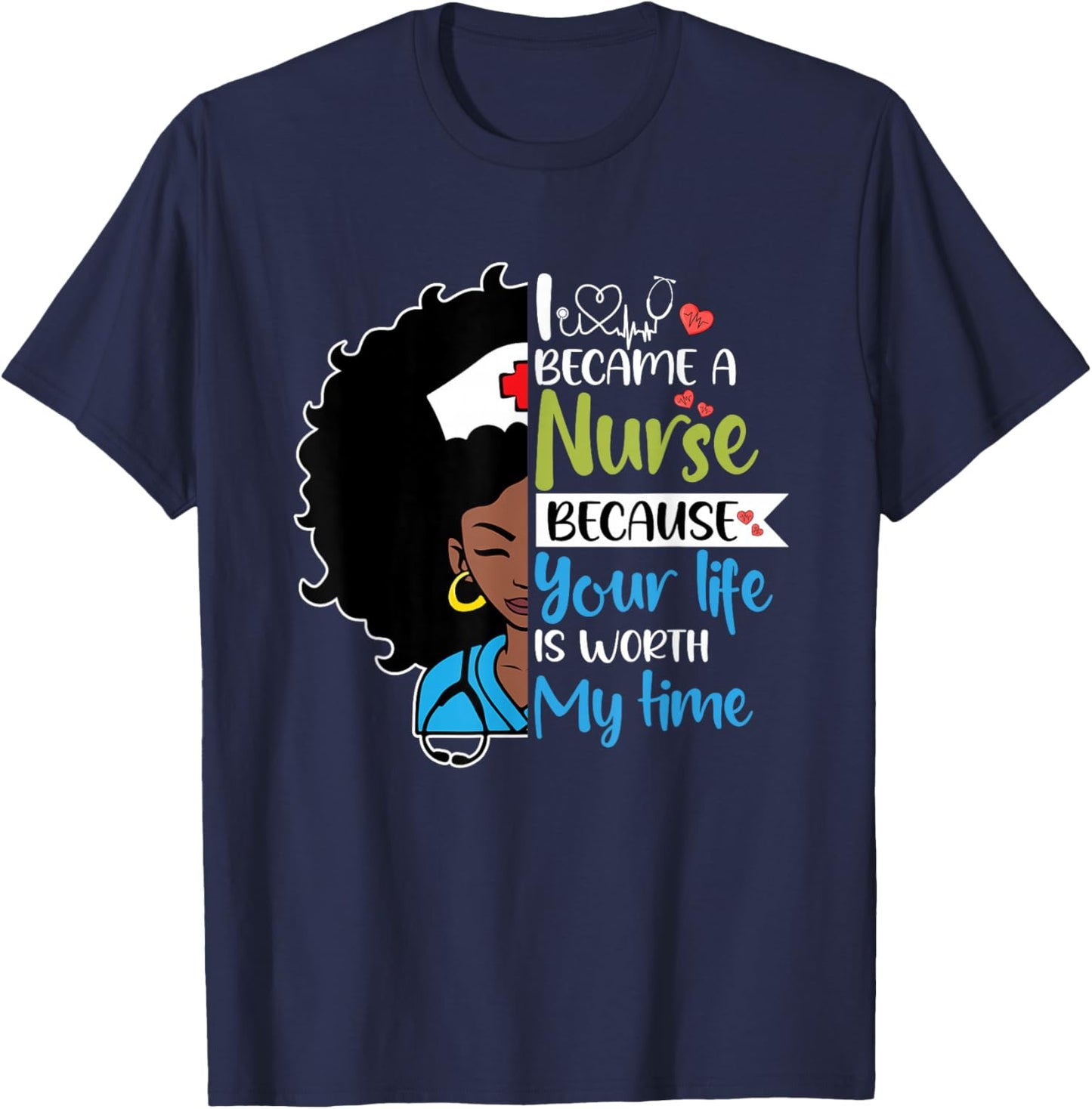 Black Woman Nurse Black History Month Nursing Scrub T-Shirt - T-Shirt | Navy
