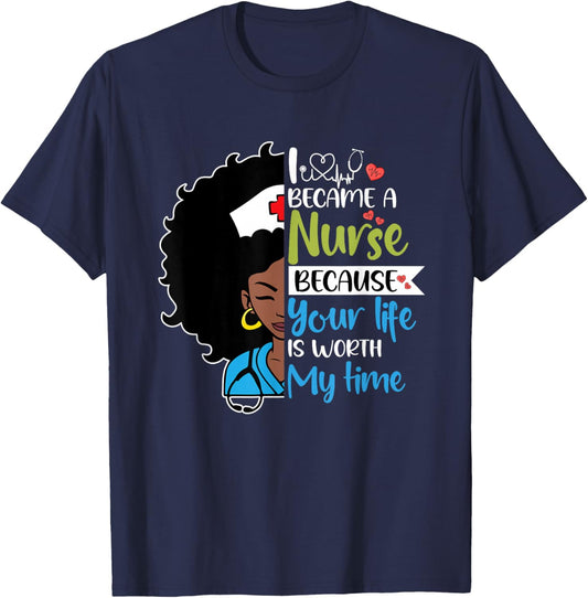 Black Woman Nurse Black History Month Nursing Scrub T-Shirt - T-Shirt | Navy