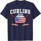 Winter Ice Sports US Curler Broom American Flag Curling Fan T-Shirt - T-Shirt | Navy