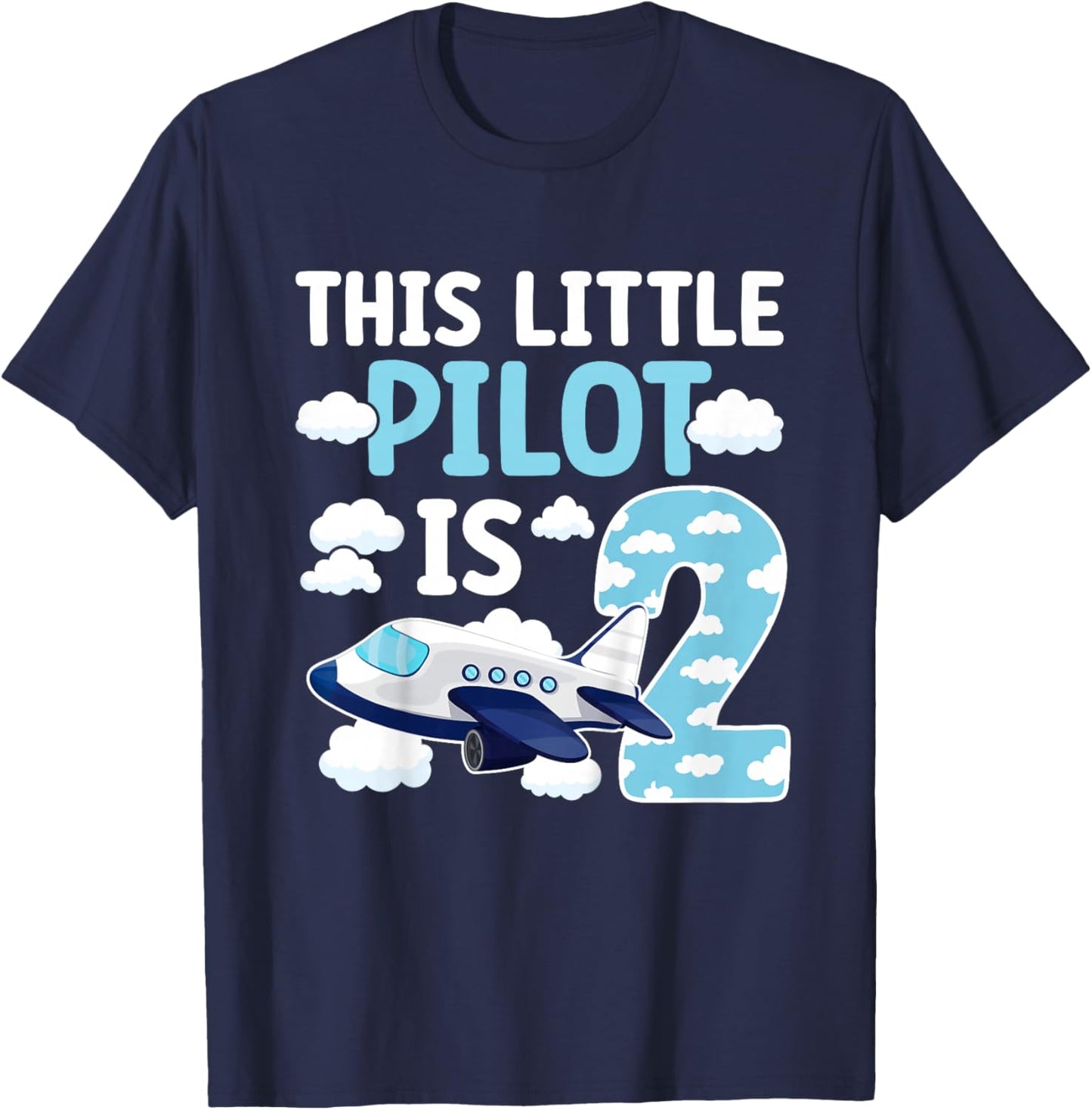 2nd Airplane Birthday Party Two Year Old Pilot Birthday T-Shirt - T-Shirt | Navy