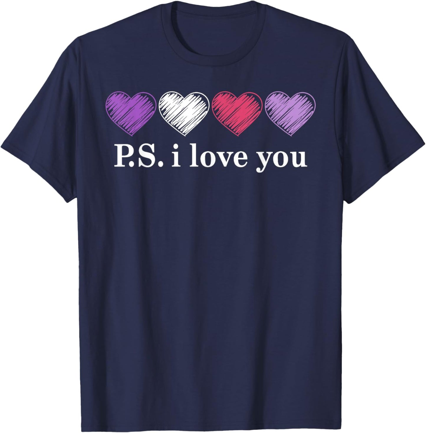PS I Love You Day Valentine's Day Purple Heart Women Men Kid T-Shirt - T-Shirt | Navy