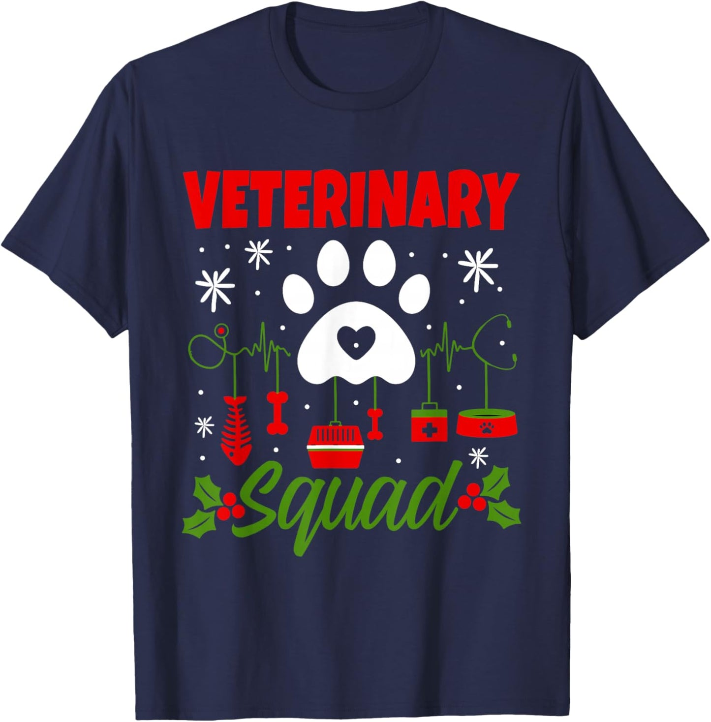 Veterinary Squad Christmas Vet Crew Tech Matching Holiday T-Shirt - T-Shirt | Navy