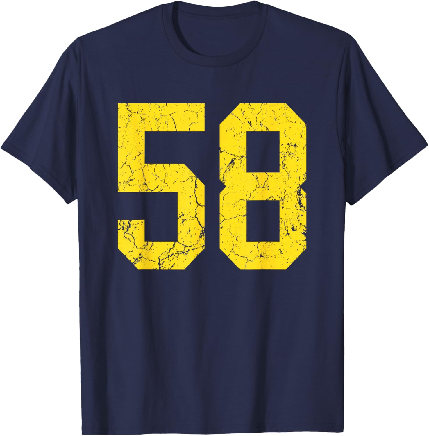 Distressed Bright Gold Number 58 Jersey Player Uniform #58 T-Shirt - T-Shirt | Navy