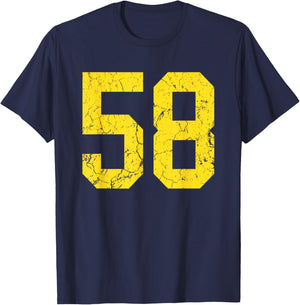 Distressed Bright Gold Number 58 Jersey Player Uniform #58 T-Shirt - T-Shirt | Navy