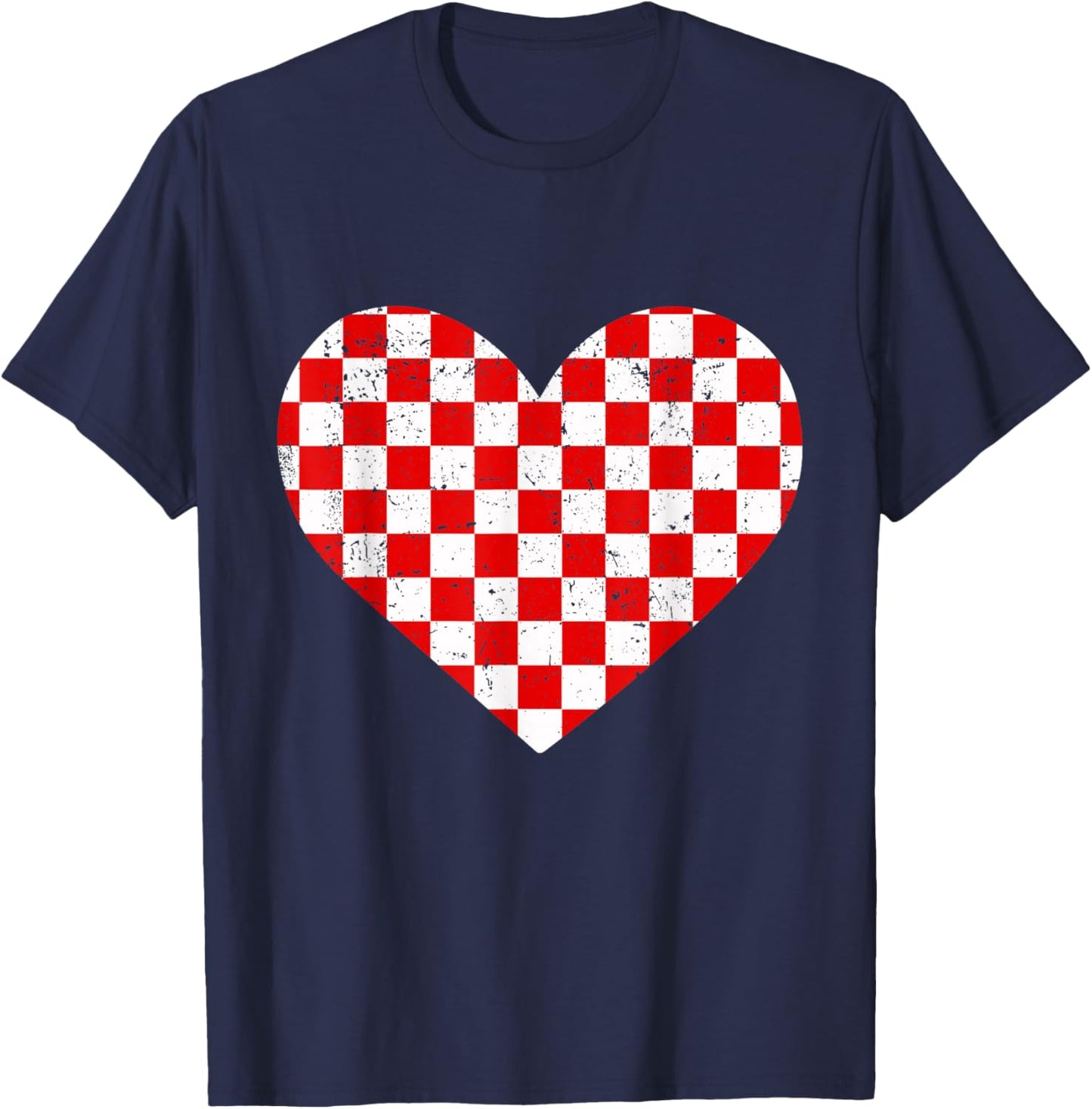 Girls Valentines Heart Silhouette Checkerboard Retro T-Shirt - T-Shirt | Navy