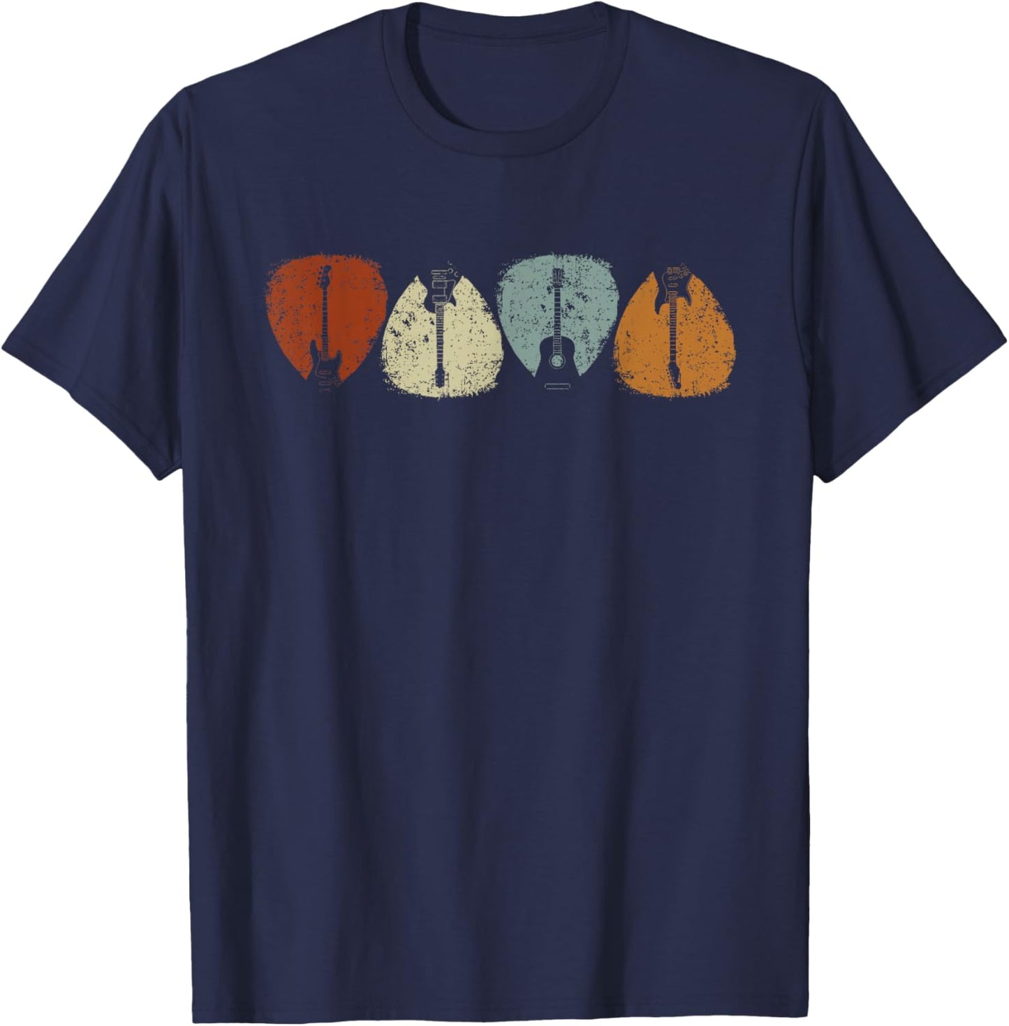 Vintage Guitar Pick Rock Star Guitarist Music Electric Bass T-Shirt - T-Shirt | Navy