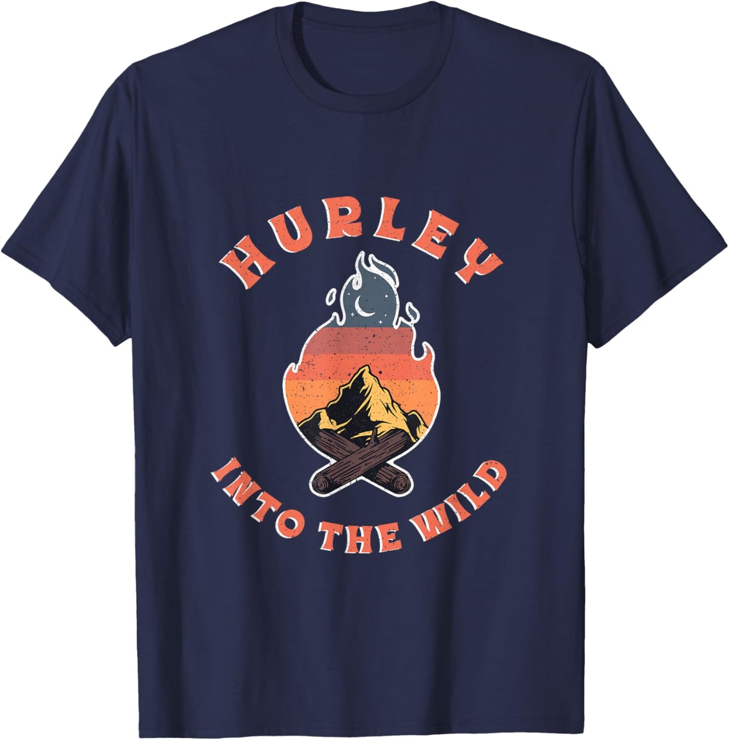 Vintage Campfire Hurley Souvenir Retro Hiking Camping T-Shirt - T-Shirt | Navy