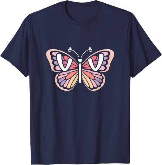 Viv Butterfly - Personalized Cute Name Word Art T-Shirt - T-Shirt | Navy