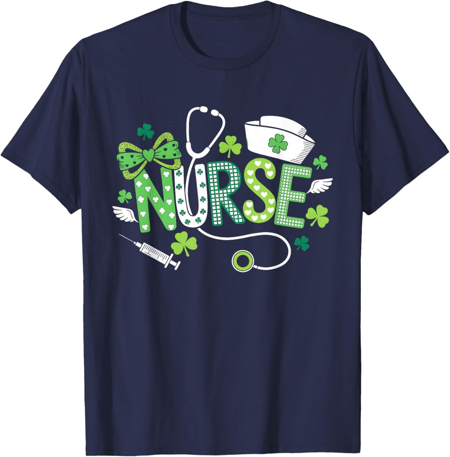 Nurse St Patricks Day Coquette Stethoscope Nursing Women T-Shirt - T-Shirt | Navy