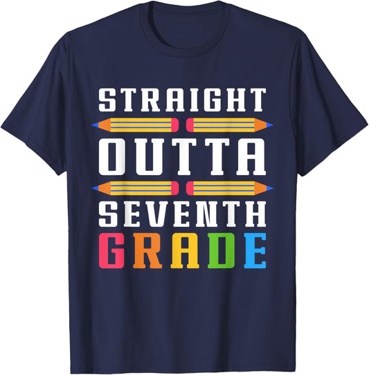 Straight Outta Seventh Grade Graduation Fun Back to School T-Shirt - T-Shirt | Navy