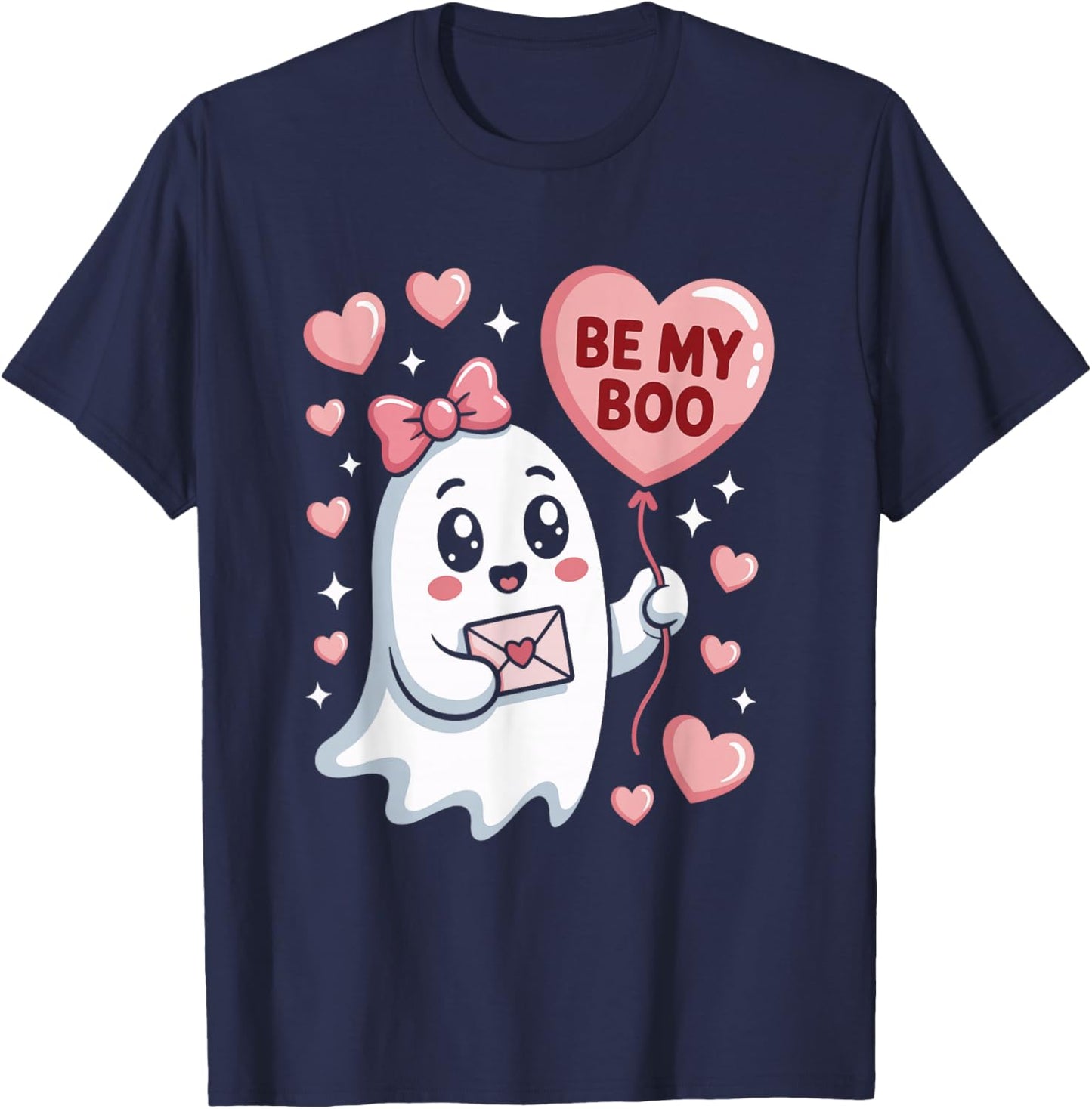 Be My Boo Cute Ghost Valentines Day Love T-Shirt - T-Shirt | Navy