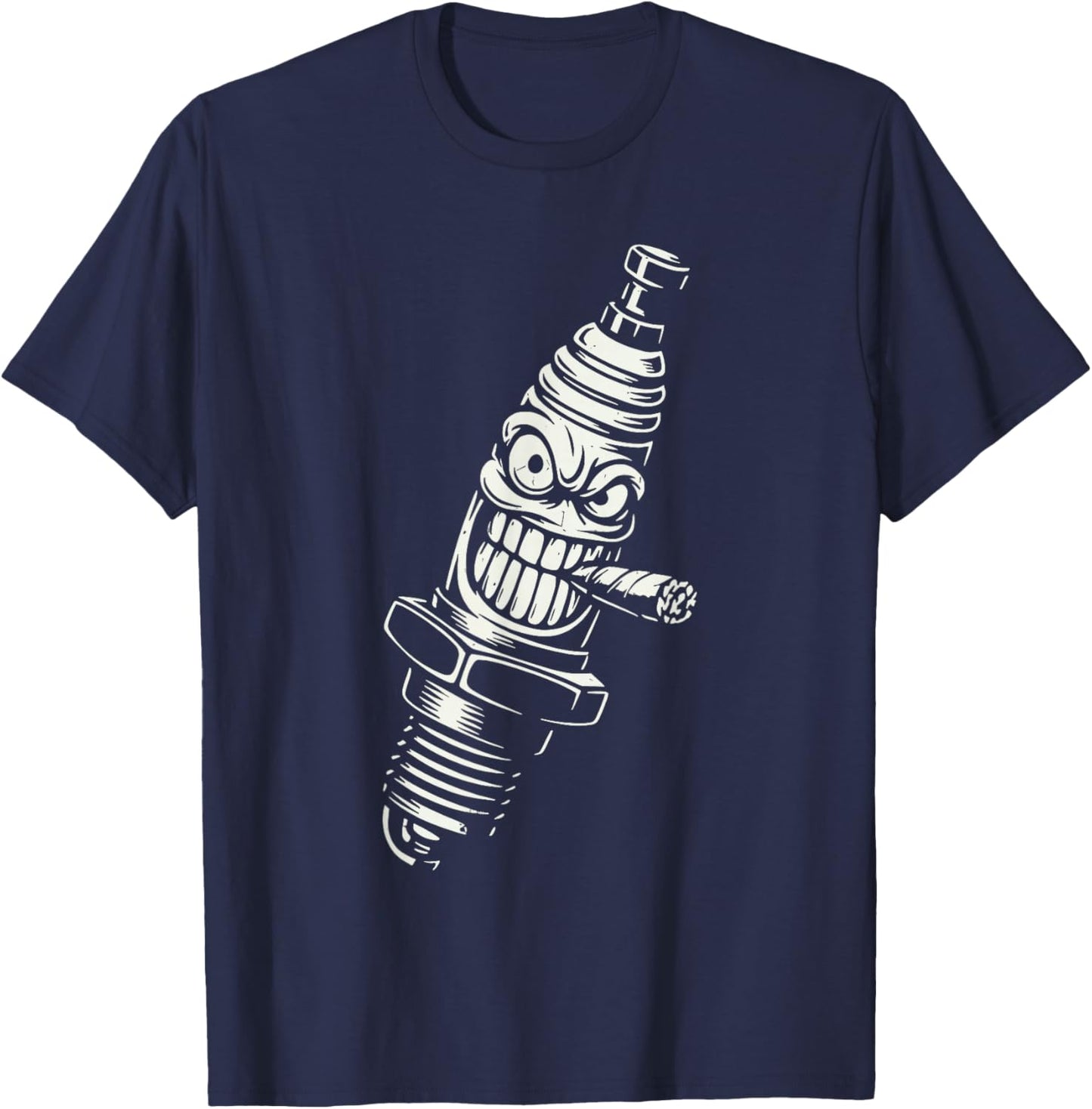 Spark Plug Smoking Cigar Vintage Garage Mechanic Cartoon T-Shirt - T-Shirt | Navy