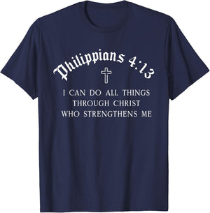 Philippians 4:13 Christian Bible Verse Religious T-Shirt - T-Shirt | Navy
