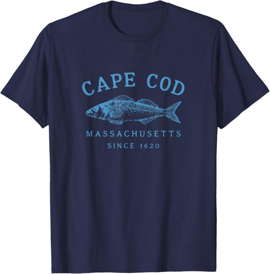 Cape Cod Retro Fishing Graphic T-Shirt - T-Shirt | Navy
