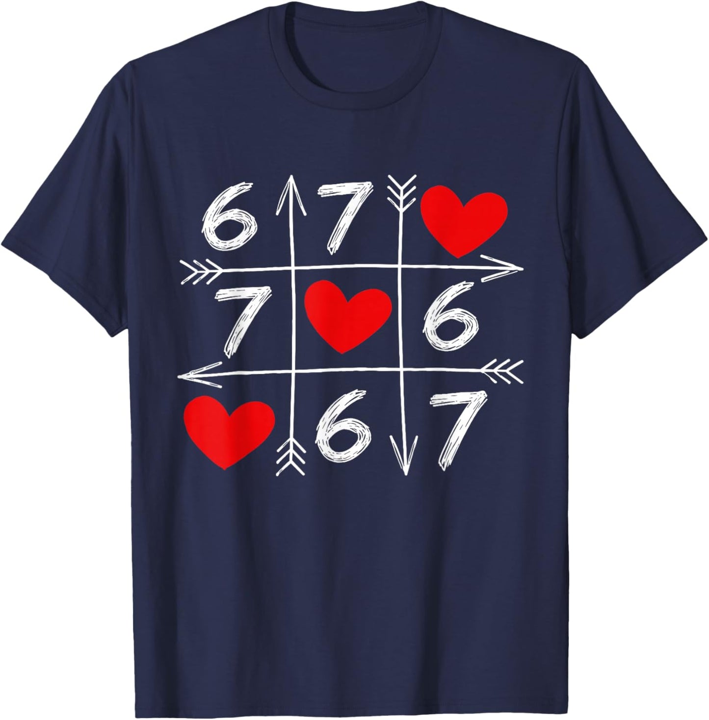67 Six Seven Meme 6 7 Heart Valentine’s Day Teens Boys Girls T-Shirt - T-Shirt | Navy