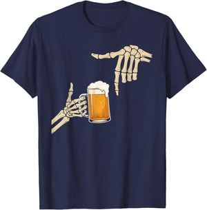 67 Six Seven Meme Novelty Skeleton Beer Halloween T-Shirt - T-Shirt | Navy